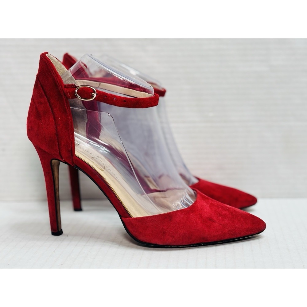 Jessica Simpson Carlette Red Suede Heels Ankle Strap Pumps Size‎ 7M